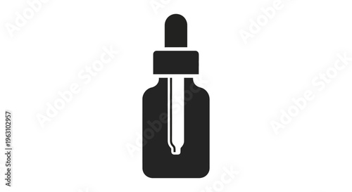 Black dropper bottle icon in minimalist style with dark color and simple texture for branding