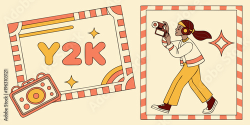 Y2k and retro aesthetic frames. Set of groovy text boxes and elements. Vintage 90s and 2000s graphic element. Ui and ux element design stock illustration .vector icon