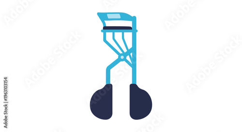 Eyelash curler in minimalist flat design with blue and black colors in simple isolated background for beauty product advertising