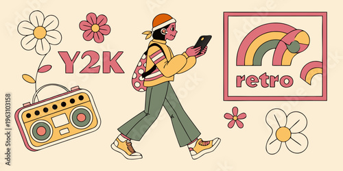 Y2k and retro aesthetic frames. Set of groovy text boxes and elements. Vintage 90s and 2000s graphic element. Ui and ux element design stock illustration .vector icon