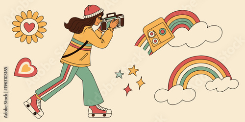 Y2k and retro aesthetic frames. Set of groovy text boxes and elements. Vintage 90s and 2000s graphic element. Ui and ux element design stock illustration .vector icon