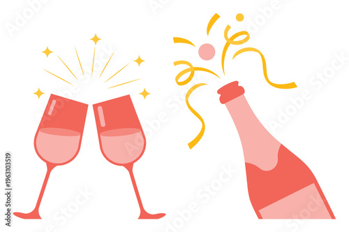 Champagne Bottle and Glasses Celebration Vector Illustration