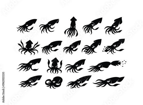 Black Squid Silhouette Vector Illustration