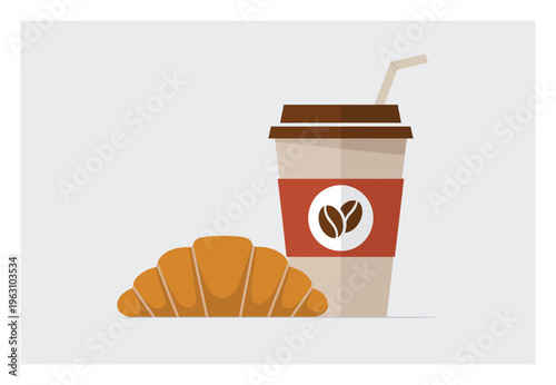Coffee Cup and Croissant Vector Illustration