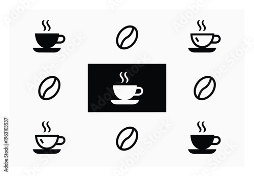 Coffee Cup and Bean Vector Icon Set