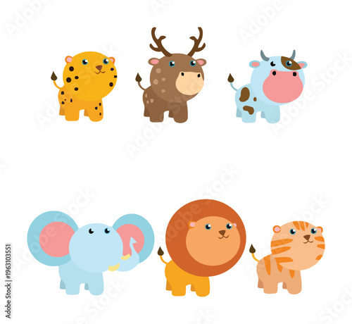 Colorful Safari Animals Vector Illustration