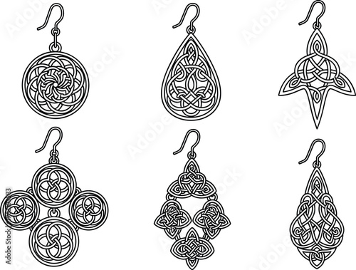 Картината върху платно Set of Celtic knot earring vector designs featuring intricate filigree patterns