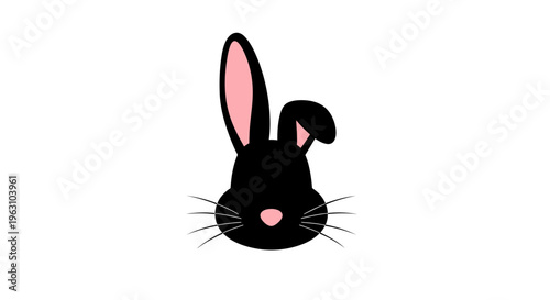 Minimalist black rabbit head with pink ears and nose.