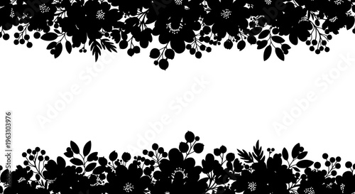 Black and white floral silhouette border design.