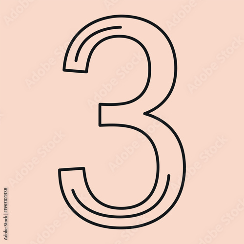 Large black outlined number three on peach background number 3 large number minimal line typography
