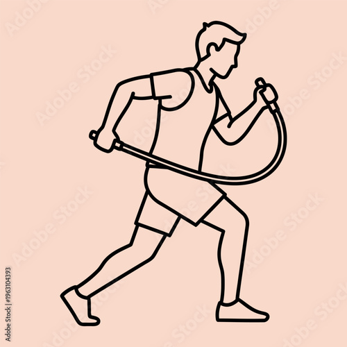 Man running with jump rope in motion exercise fitness