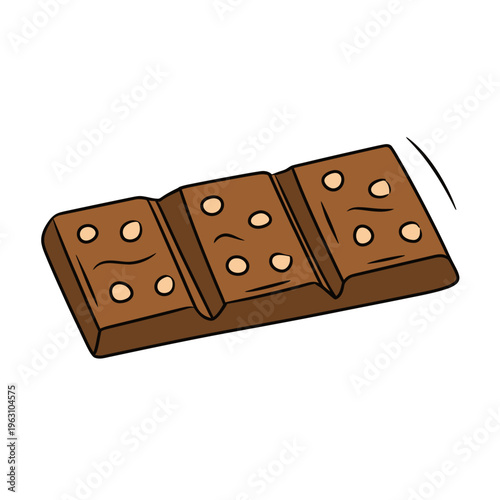 Cartoon chocolate bar with nuts on white background