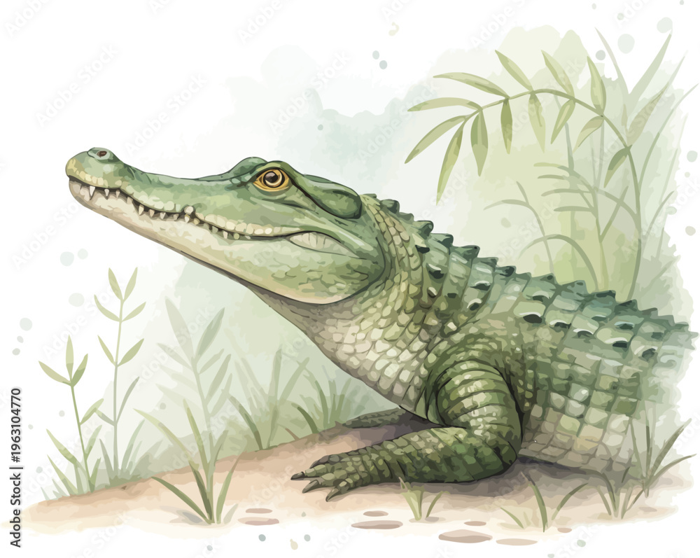 Fototapeta premium Hand-Painted Crocodile Watercolor, Wild Reptile Art, Isolated Vector Illustration