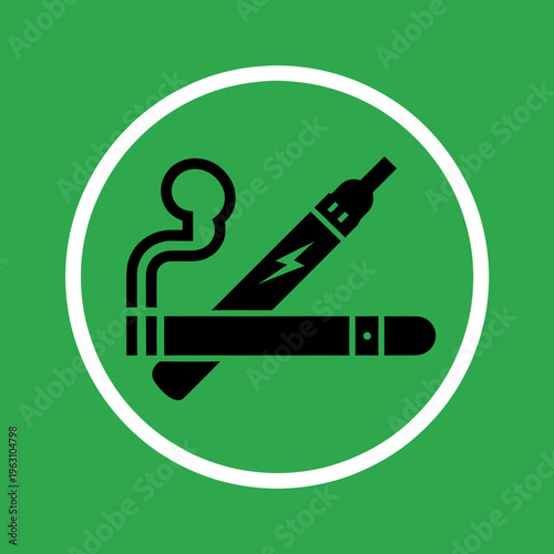 No smoking and electronic cigarette sign on green background