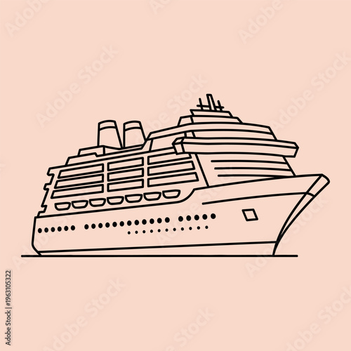 Minimal line cruise ship in peach background line minimal peach background black lines style