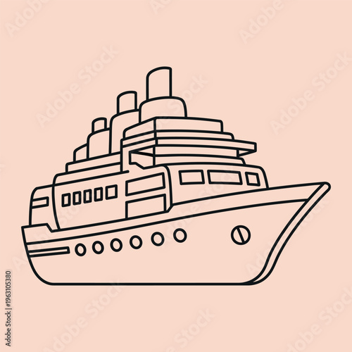 Minimal line cruise ship on peach background line minimal peach background black lines boat