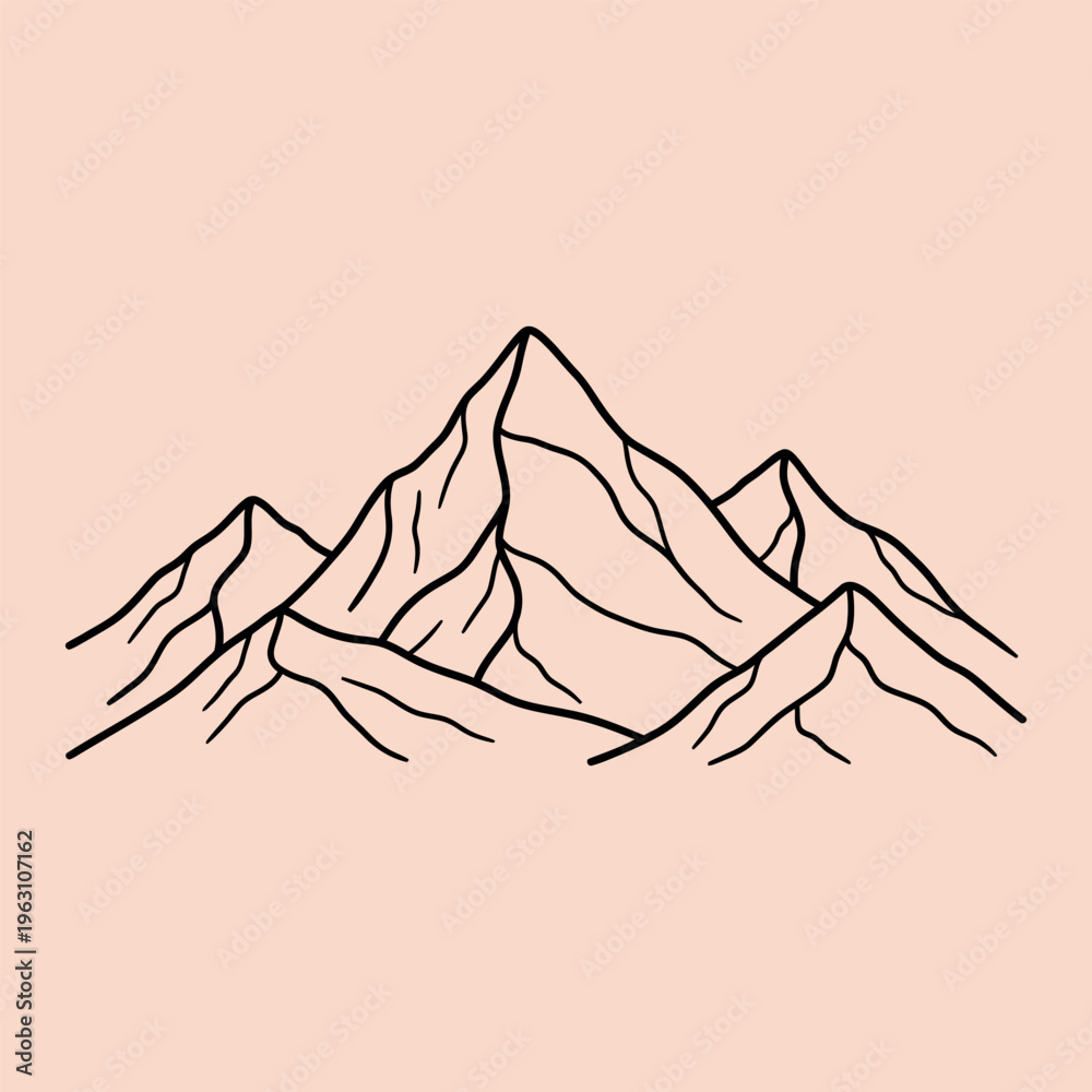 Obraz premium Minimal line mountain range on peach background line minimal peach background black lines simple mountain peaks