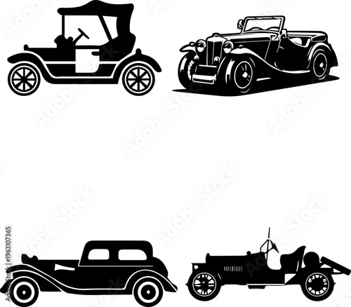 Vintage Classic Antique Automobile Silhouette Collection Vector Set
