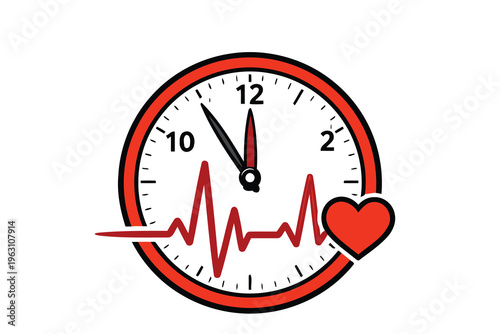 A clock with heartbeat lines and a heart symbol emphasizing health and time management in daily life activities Vector