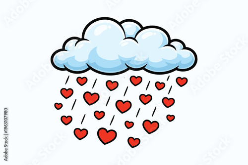 a whimsical cloud releasing a cascade of falling red hearts symbolizing love and affection in a charming artistic style Vector