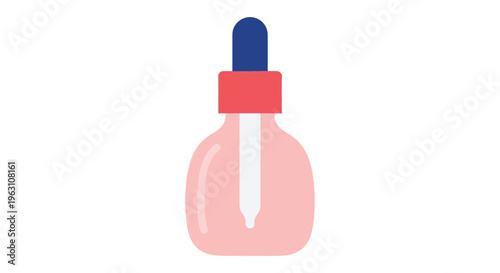 Glass dropper bottle with pink liquid in minimalist flat design for healthcare and beauty product advertising