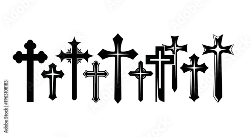 Collection of various black Christian crosses in different styles.