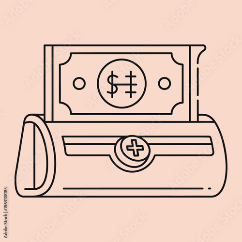 Minimal line of a cash dispenser with a banknote dollar bill money