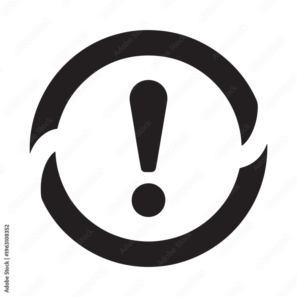 Fototapeta premium Black and white circular icon featuring an exclamation point symbol