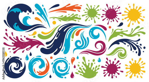 Colorful water splashes and paint blots for dynamic design elements