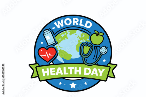 celebrating world health day with symbols of medicine, nutrition, and global wellness initiatives annually Vector