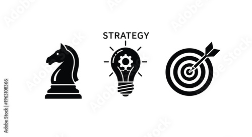 Strategic concepts with a horse lightbulb and target a silhouette