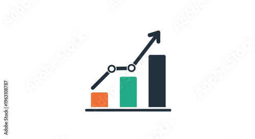 Growth chart with ascending bars and line graph flat design silhouette