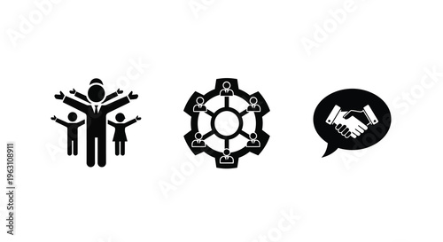 Teamwork leadership and partnership illustrated with a black silhouette