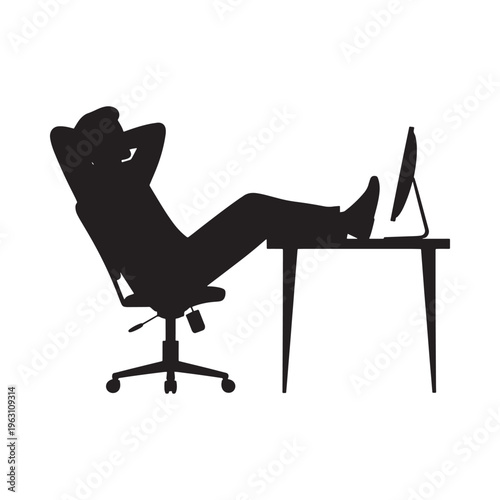 Relaxed man reclining in office chair while using a computer