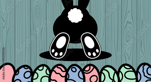 Easter bunny with colorful eggs.