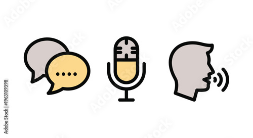 Communication icons depicting speech microphone and a head profile silhouette