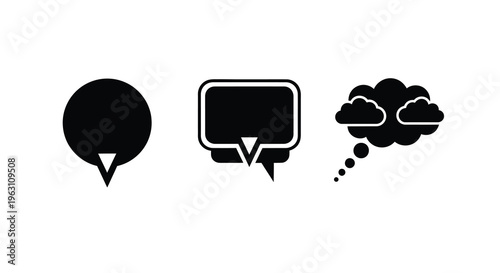 Three distinct black speech bubble icons presented as a silhouette