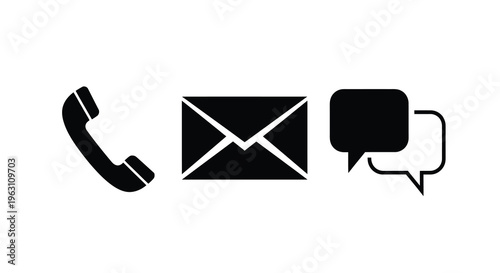 Communication icons phone email and chat a striking silhouette