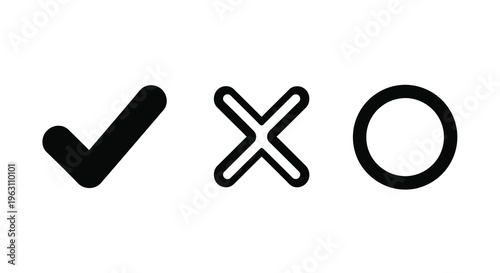 Check mark cross and circle symbols as a black silhouette