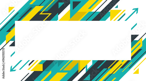 Abstract Geometric Frame Dynamic Shapes Lines Tech Business Presentation Modern Flat Cyan Yellow Editable Vector Template