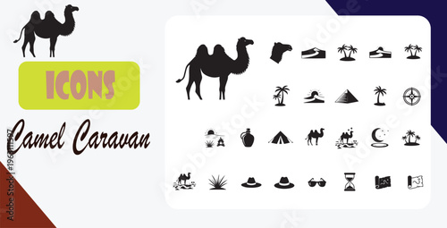 A collection of desert icons featuring camels and other symbols