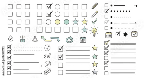 Checklist and rating system icons for evaluation and assessment tools