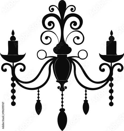 Ornate double arm candelabra wall sconce with decorative metalwork