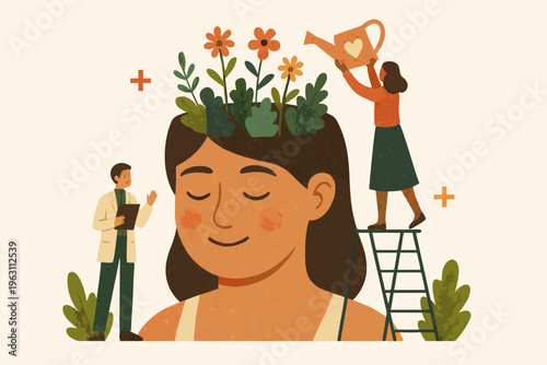 A vibrant illustration of people nurturing growth and wellness together