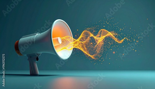 光る音波を放つメガホンのシンプルで柔らかな3D風イラスト