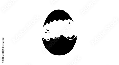 Cracked Egg Silhouette on White Background.