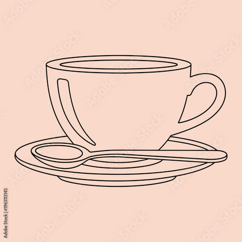 Minimal line of a teacup on a saucer with a spoon line minimal teacup black lines