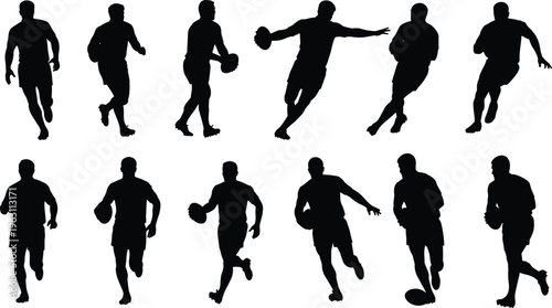 Basketball player silhouettes set featuring dribbling running and action poses dynamic athlete vector illustration isolated on white background