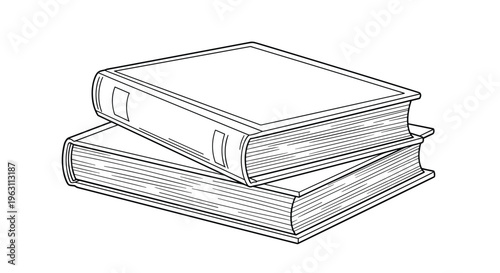 Simple line art illustration of two thick hardcover books stacked on top of each other isolated on white background.