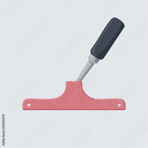 Pink foam paint scraper with black handle illustration